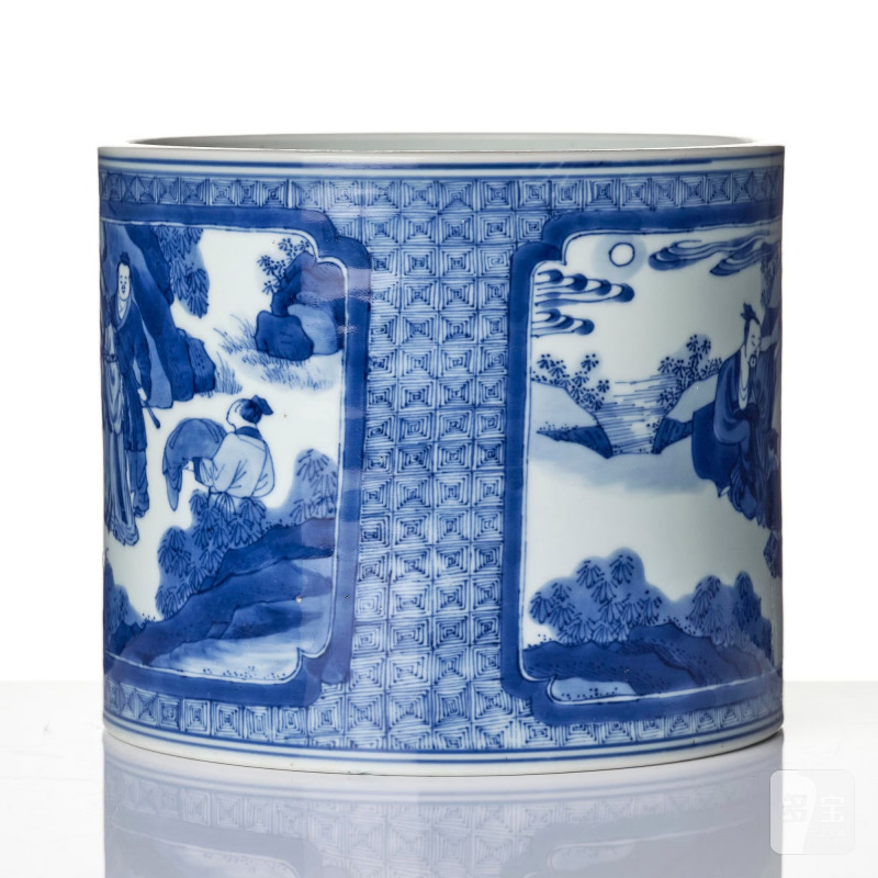 A blue and white 'scholars' brush pot/bitong, - 图4